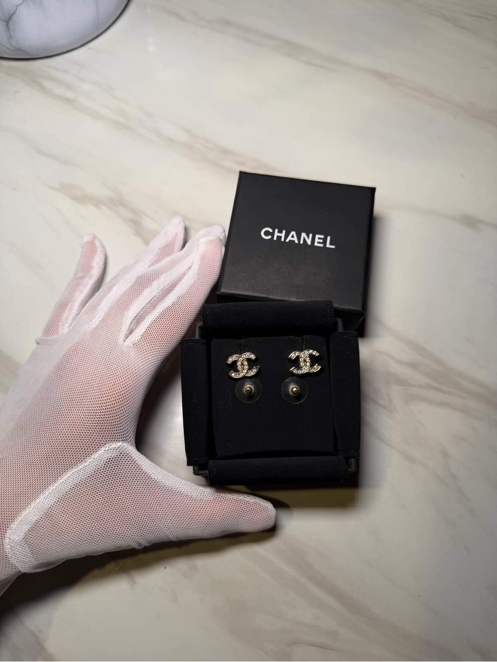Crystal-Embellished CC Logo Stud Earrings - Gold
